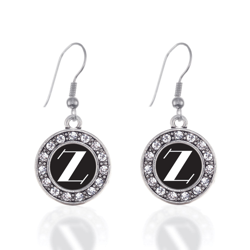 Silver My Vintage Initials - Letter Z Circle Charm Dangle Earrings