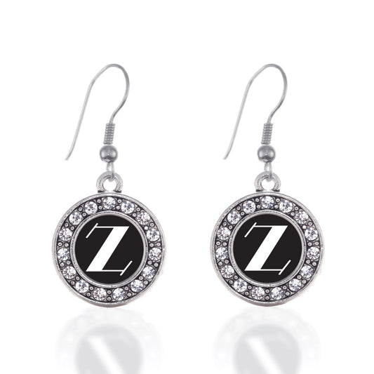 Silver My Vintage Initials - Letter Z Circle Charm Dangle Earrings