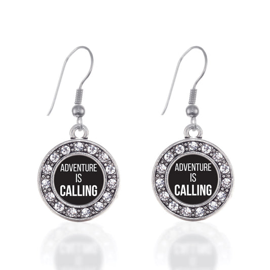 Silver Adventure Is Calling Circle Charm Dangle Earrings