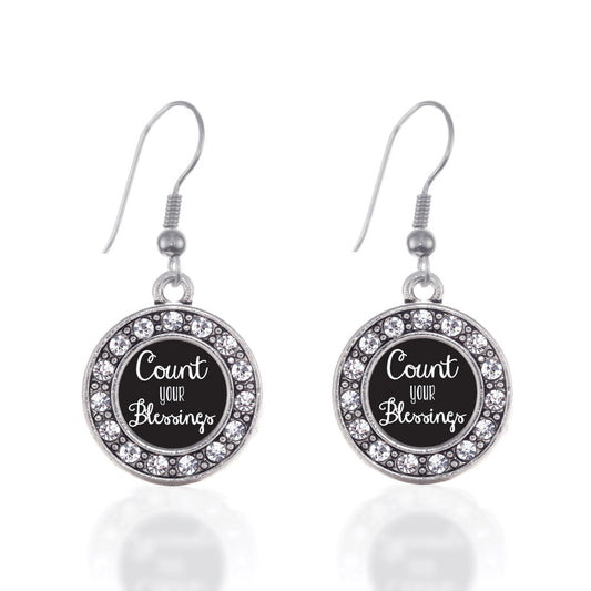Silver Count Your Blessings Circle Charm Dangle Earrings