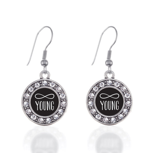 Silver Forever Young Circle Charm Dangle Earrings
