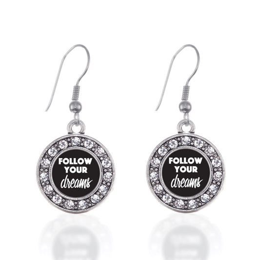 Silver Follow Your Dreams Circle Charm Dangle Earrings