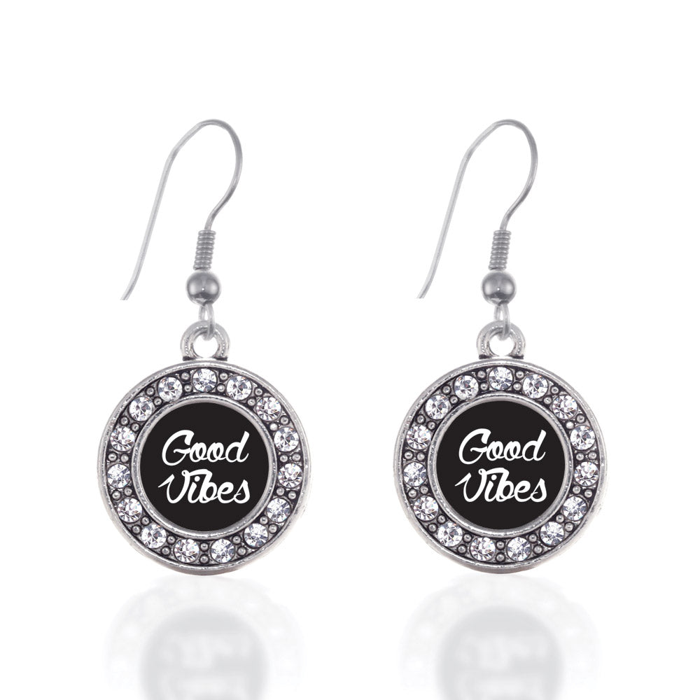 Silver Good Vibes Circle Charm Dangle Earrings