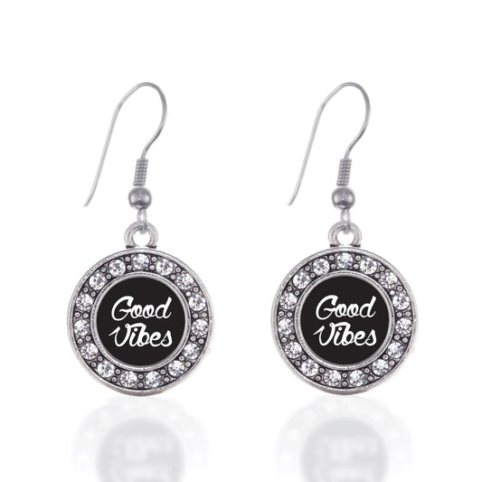 Silver Good Vibes Circle Charm Dangle Earrings