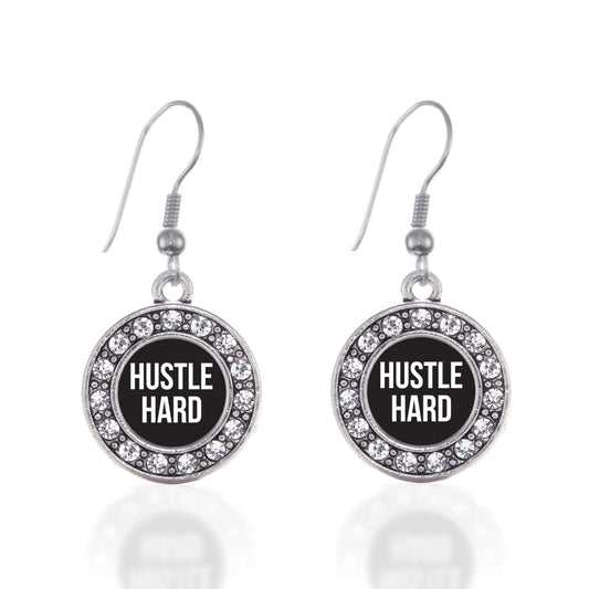 Silver Hustle Hard Circle Charm Dangle Earrings