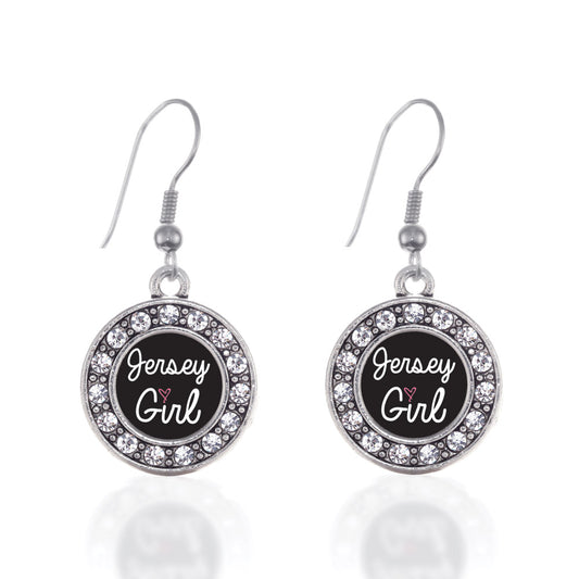 Silver Jersey Girl Circle Charm Dangle Earrings