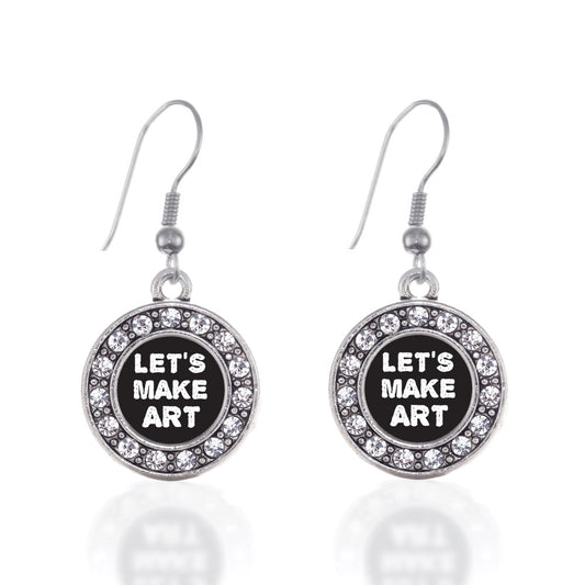 Silver Let's Make Art Circle Charm Dangle Earrings