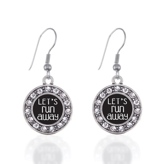 Silver Let's Run Away Circle Charm Dangle Earrings