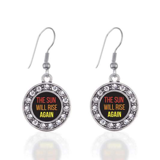 Silver The Sun Will Rise Circle Charm Dangle Earrings