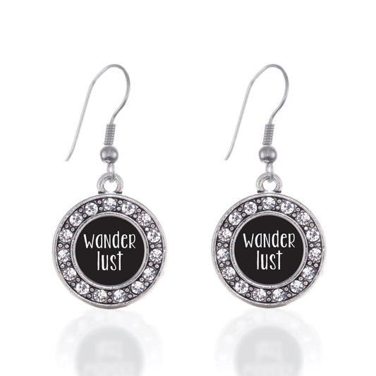 Silver Wanderlust Circle Charm Dangle Earrings