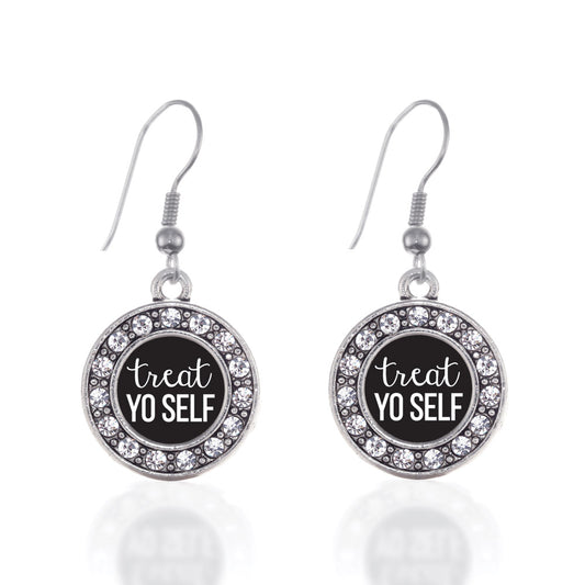 Silver Treat Yo-self Circle Charm Dangle Earrings