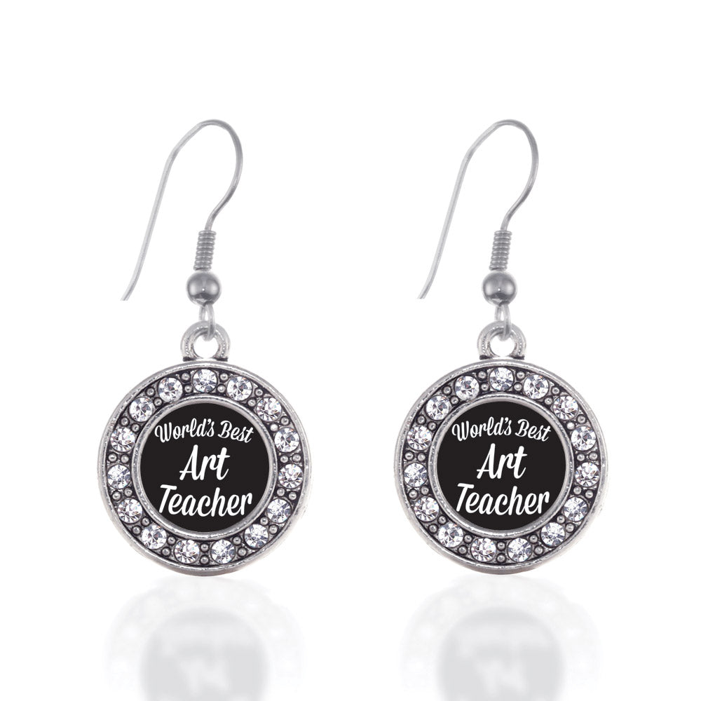 Silver World's Best Art Teacher Circle Charm Dangle Earrings