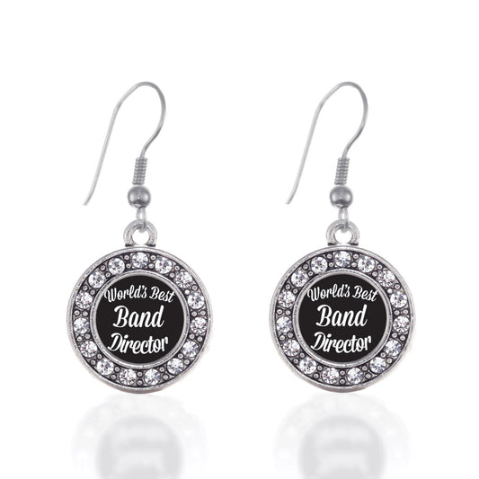 Silver World's Best Band Director Circle Charm Dangle Earrings