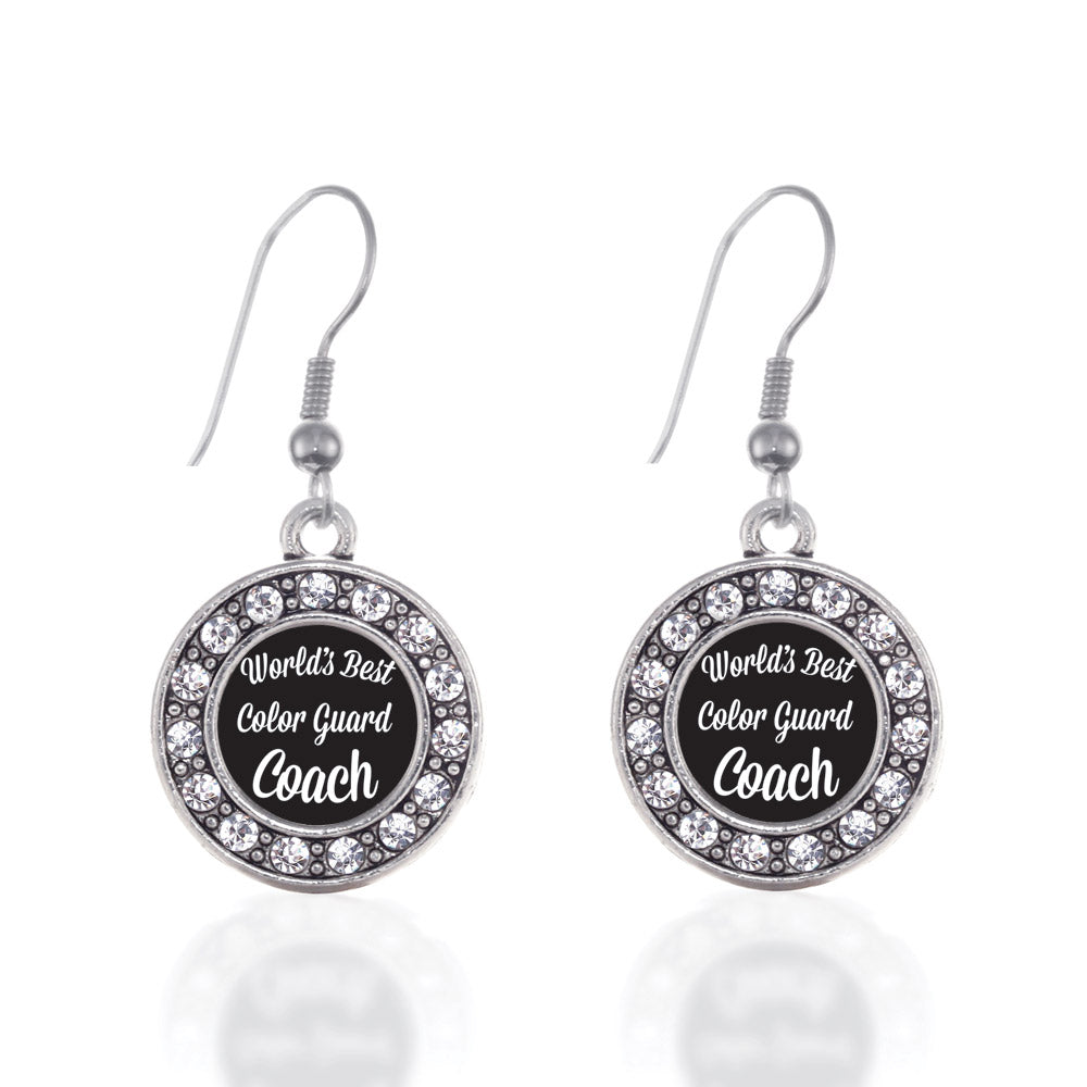 Silver World's Best Color Guard Coach Circle Charm Dangle Earrings