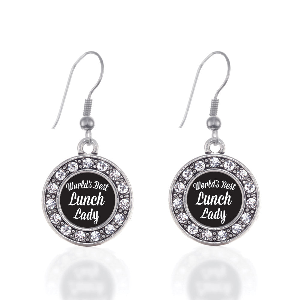 Silver World's Best Lunch Lady Circle Charm Dangle Earrings