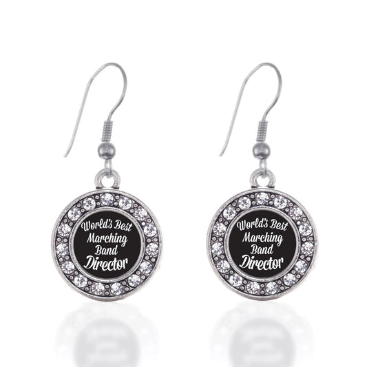 Silver World's Best Marching Band Director Circle Charm Dangle Earrings
