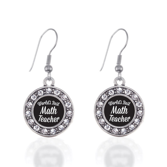 Silver World's Best Math Teacher Circle Charm Dangle Earrings