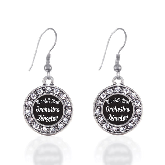 Silver World's Best Orchestra Director Circle Charm Dangle Earrings
