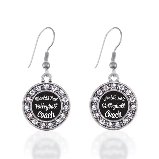 Silver World's Best Volleyball Coach Circle Charm Dangle Earrings