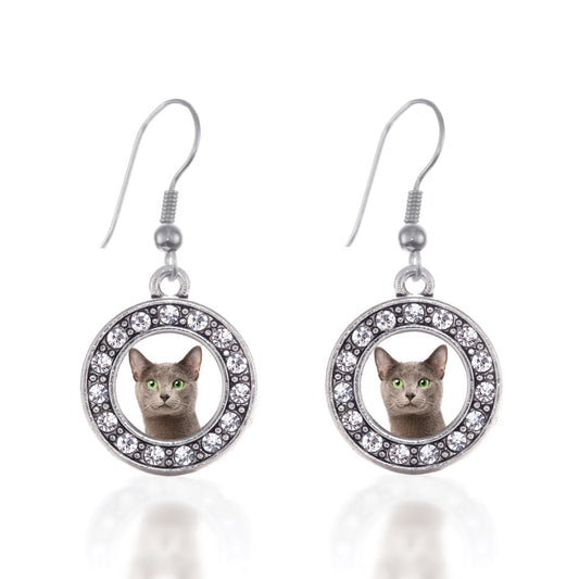 Silver Birman Cat Circle Charm Dangle Earrings