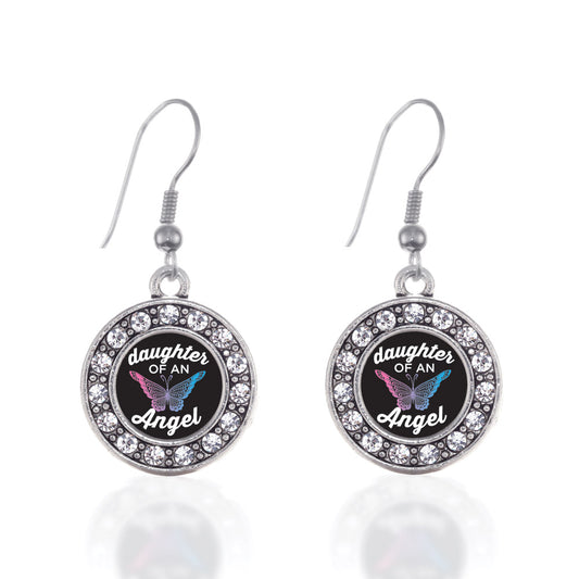 Silver Daughter Of An Angel Circle Charm Dangle Earrings