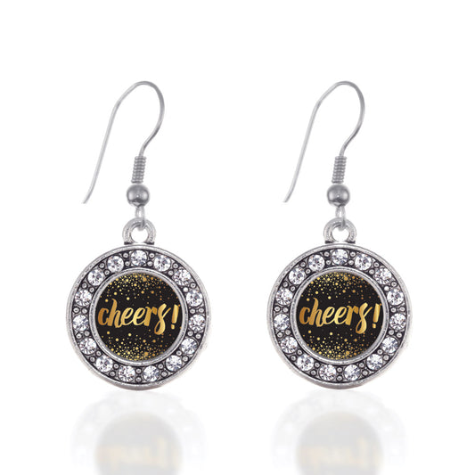 Silver NYE Cheers Circle Charm Dangle Earrings