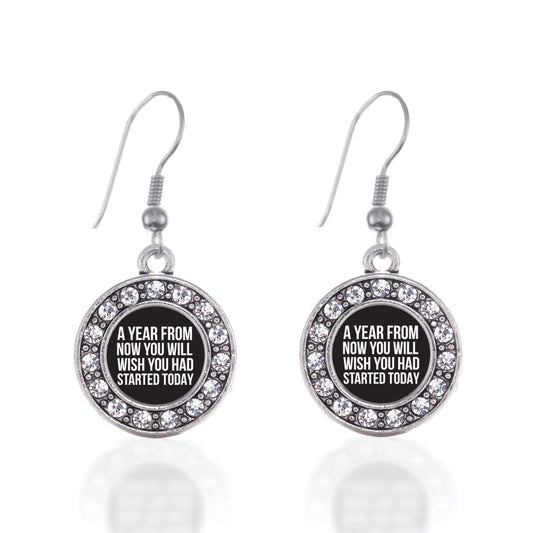 Silver Start Today Inspirational Circle Charm Dangle Earrings