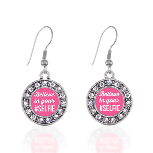 Silver Believe in your #SELFIE Circle Charm Dangle Earrings