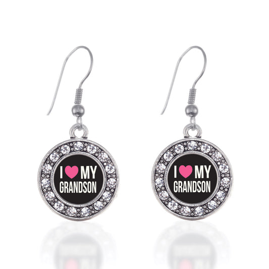 Silver I Love my Grandson Circle Charm Dangle Earrings