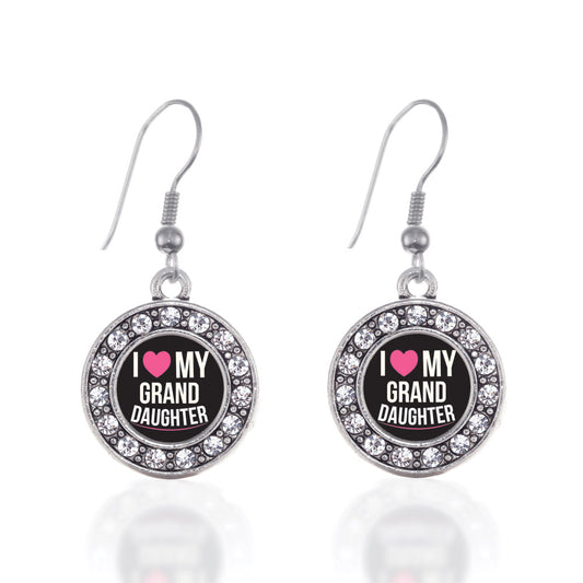 Silver I Love My Grand daughter Circle Charm Dangle Earrings