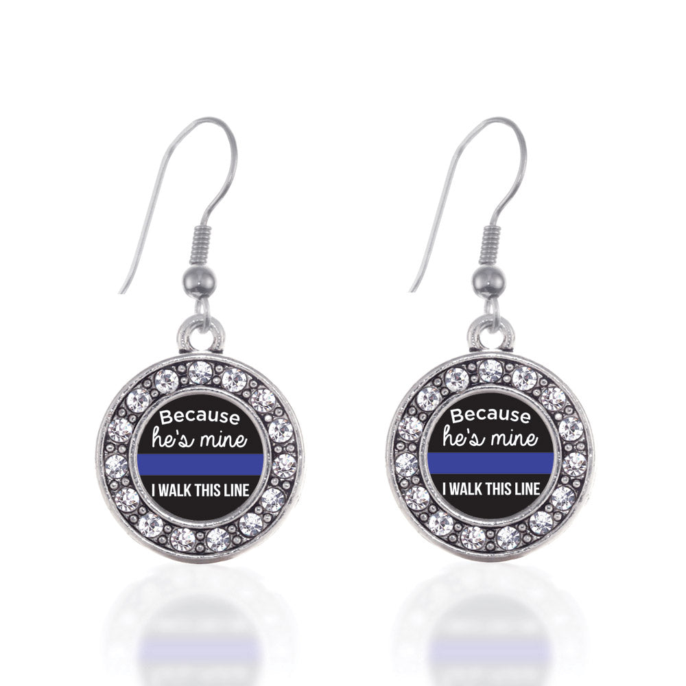 Silver Because He's Mine Circle Charm Dangle Earrings