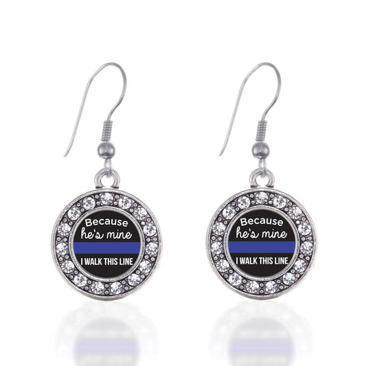 Silver Because He's Mine Circle Charm Dangle Earrings