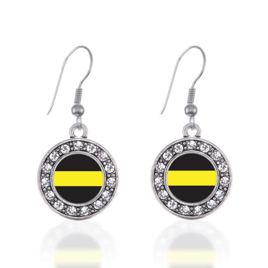 Silver Thin Gold Line Dispatcher Support Circle Charm Dangle Earrings