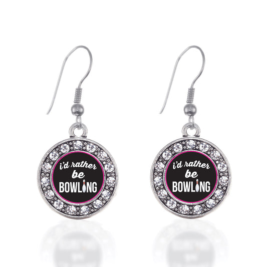 Silver I'd Rather Be Bowling Circle Charm Dangle Earrings