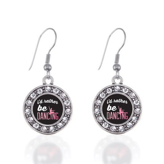 Silver I'd Rather Be Dancing Circle Charm Dangle Earrings