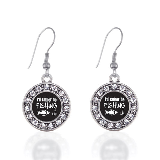 Silver I'd Rather Be Fishing Circle Charm Dangle Earrings