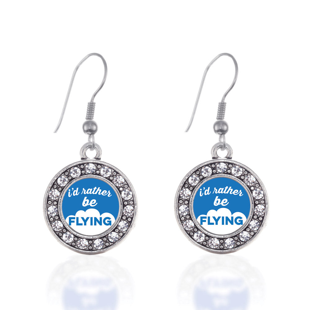 Silver I'd Rather Be Flying Circle Charm Dangle Earrings