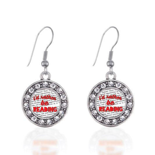 Silver I'd Rather Be Reading Circle Charm Dangle Earrings
