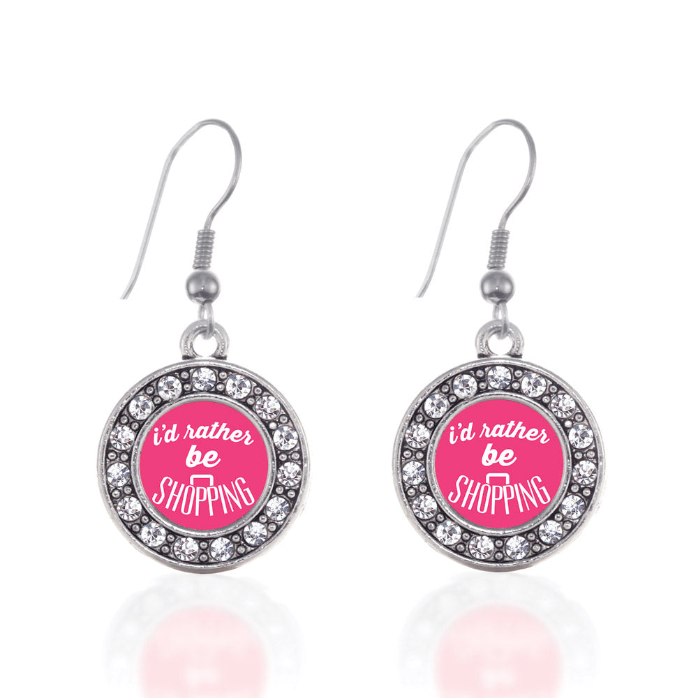 Silver I'd Rather Be Shopping Circle Charm Dangle Earrings