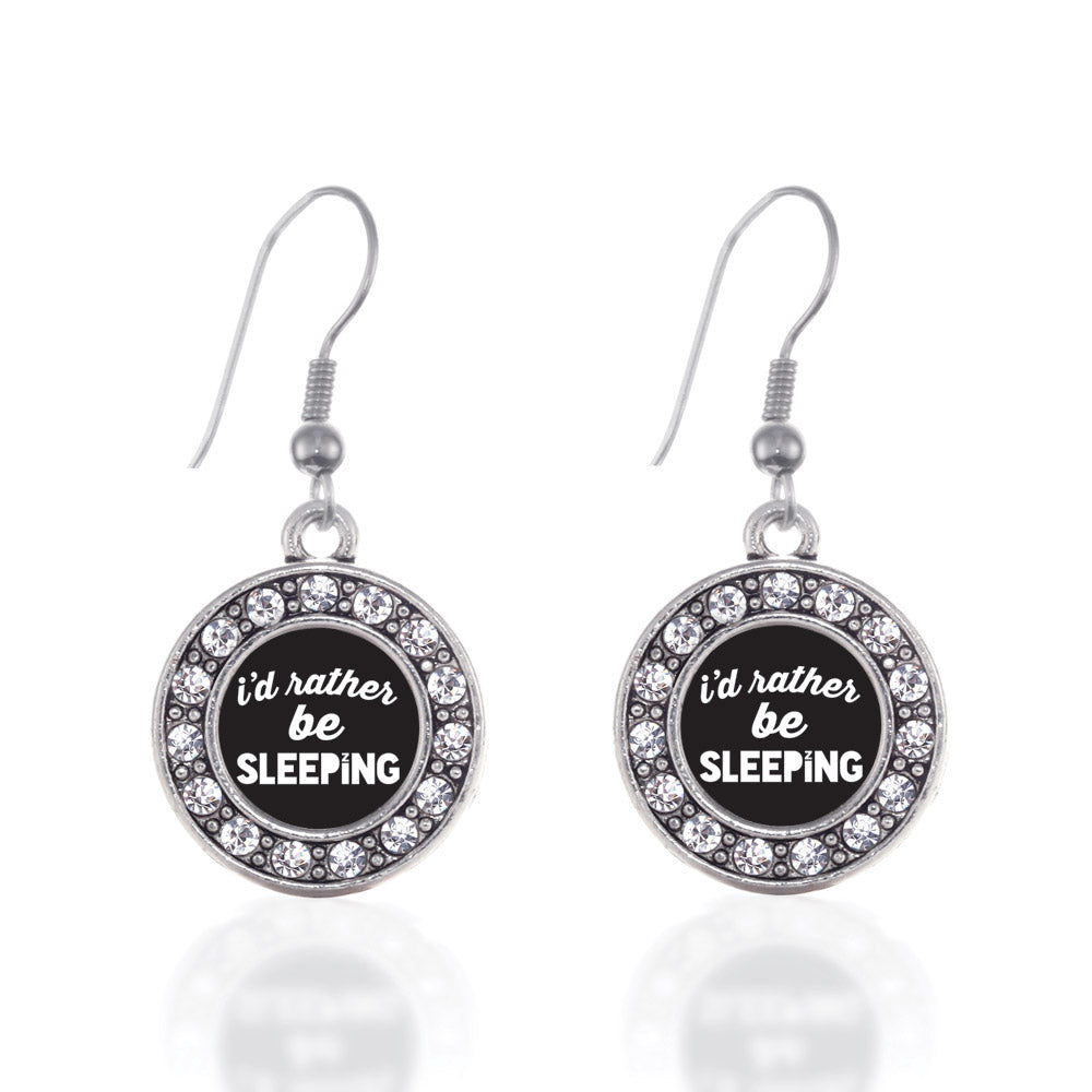 Silver I'd Rather Be Sleeping Circle Charm Dangle Earrings