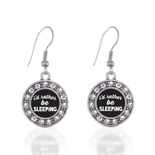 Silver I'd Rather Be Sleeping Circle Charm Dangle Earrings