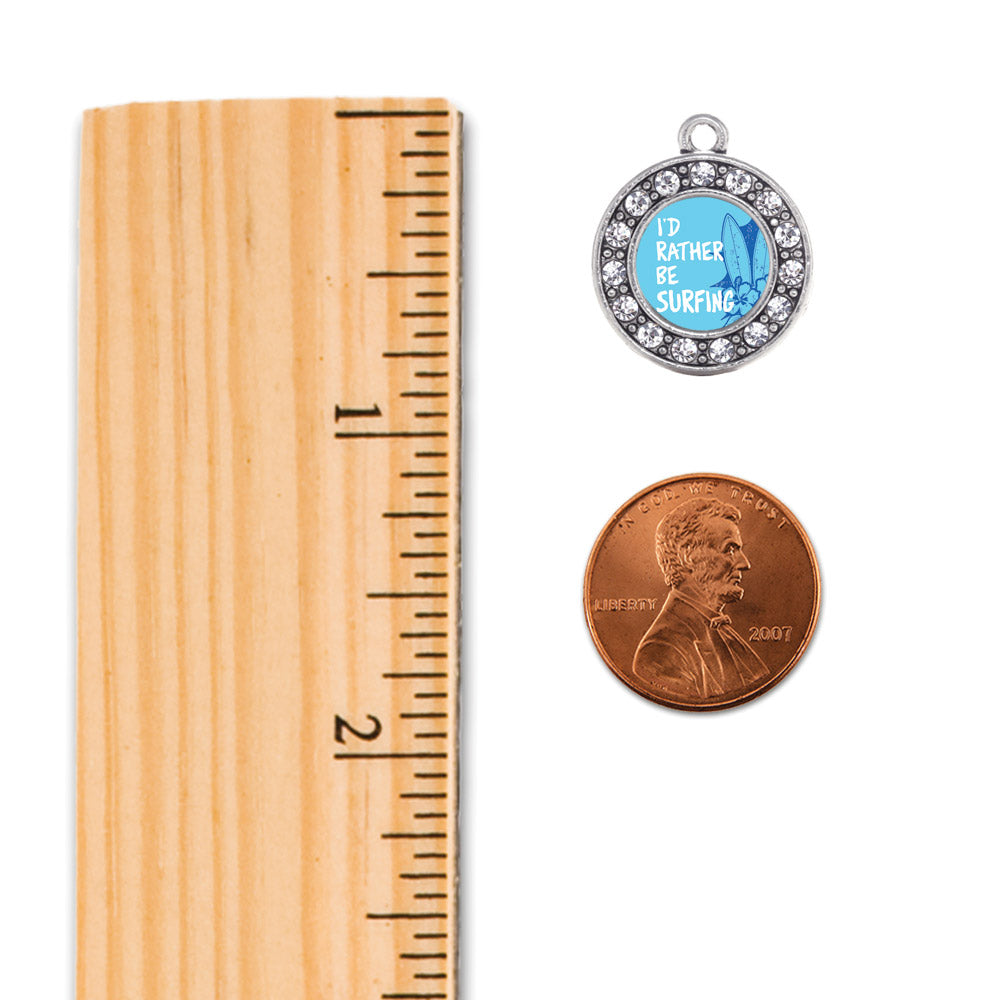 Silver I'd Rather Be Surfing Circle Charm Dangle Earrings