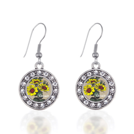 Silver Cousin Coreopsis Flower Circle Charm Dangle Earrings