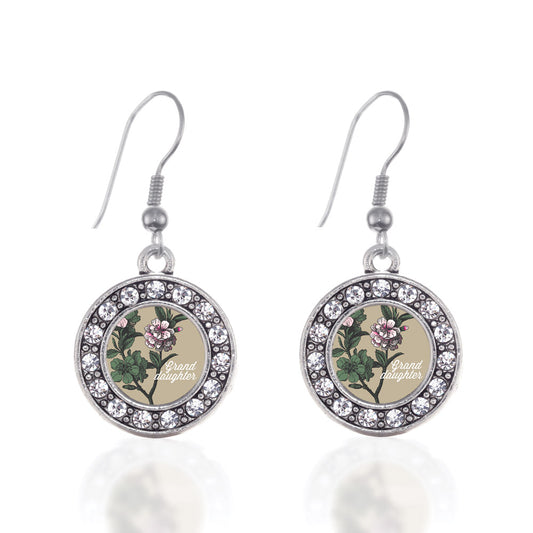 Silver Grand Daughter Apple Blossom Flower Circle Charm Dangle Earrings