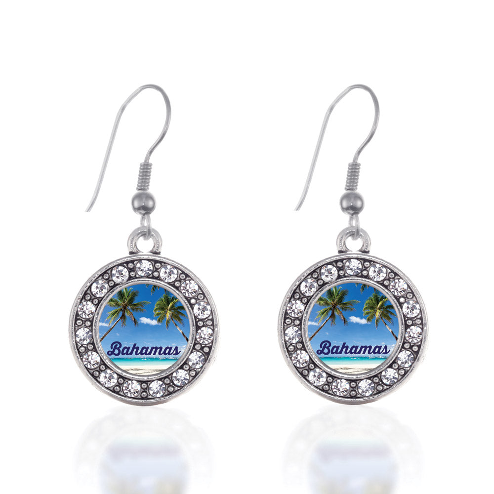 Silver Bahamas Circle Charm Dangle Earrings