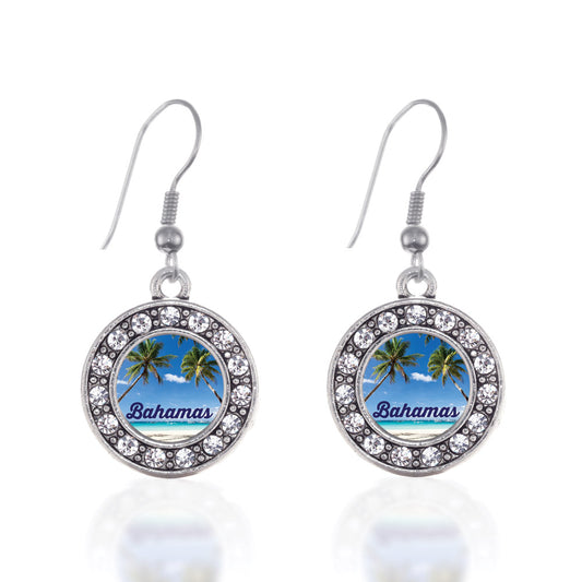 Silver Bahamas Circle Charm Dangle Earrings