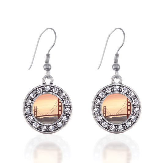 Silver Baker Beach Circle Charm Dangle Earrings