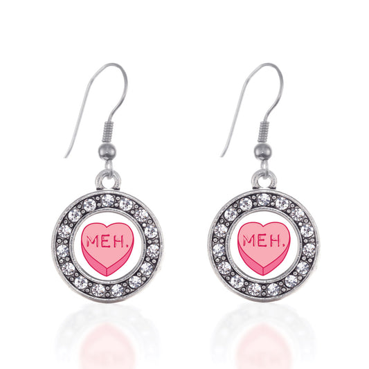 Silver Meh Candy Heart Circle Charm Dangle Earrings