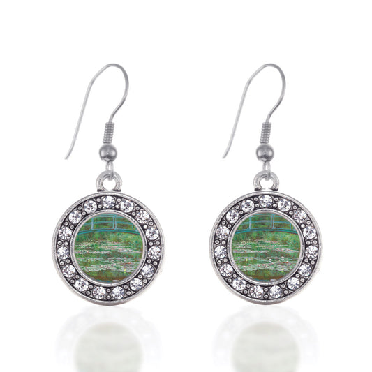 Silver Monet Lily Pond Circle Charm Dangle Earrings