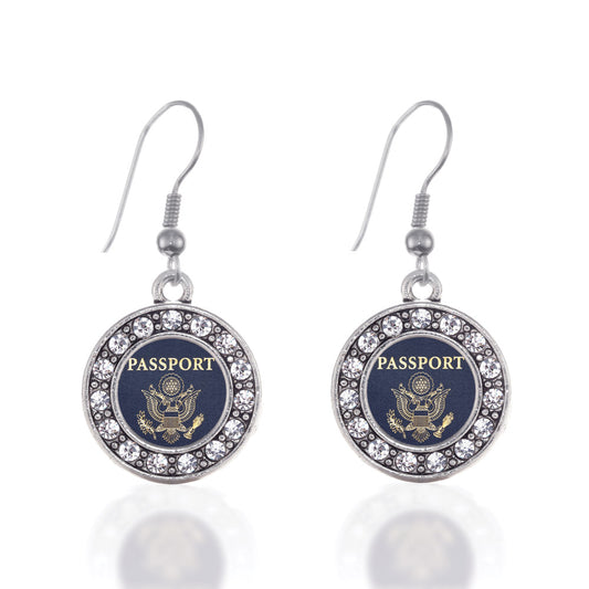 Silver Passport Circle Charm Dangle Earrings